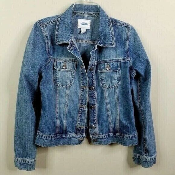 Old Navy Womens Jean Jacket Size Medium Blue Medium Wash Denim Button Front - Picture 1 of 5